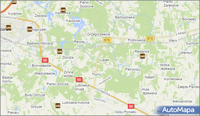 mapa Lasek gmina Żabia Wola, Lasek gmina Żabia Wola na mapie Targeo