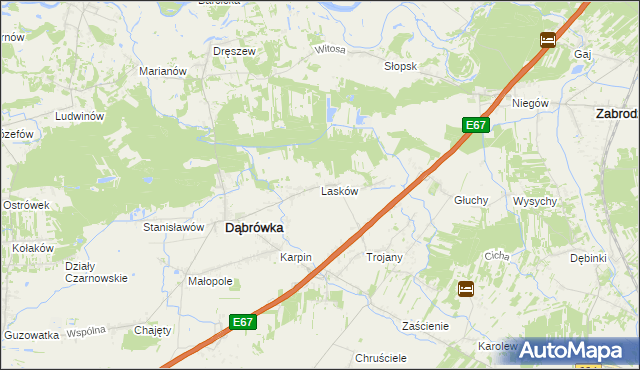 mapa Lasków gmina Dąbrówka, Lasków gmina Dąbrówka na mapie Targeo