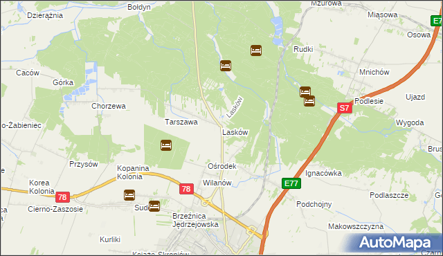 mapa Lasków gmina Jędrzejów, Lasków gmina Jędrzejów na mapie Targeo