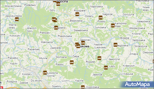 mapa Laskowa powiat limanowski, Laskowa powiat limanowski na mapie Targeo