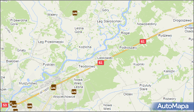 mapa Laskowiec gmina Rzekuń, Laskowiec gmina Rzekuń na mapie Targeo