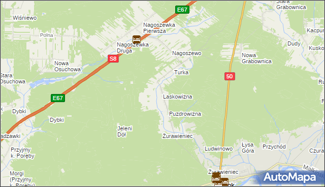 mapa Laskowizna gmina Brok, Laskowizna gmina Brok na mapie Targeo