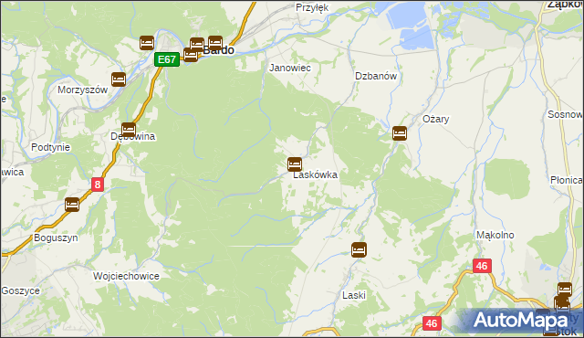 mapa Laskówka gmina Bardo, Laskówka gmina Bardo na mapie Targeo