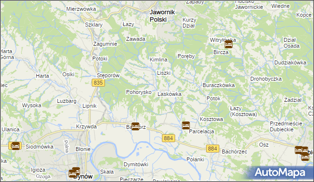 mapa Laskówka gmina Dynów, Laskówka gmina Dynów na mapie Targeo