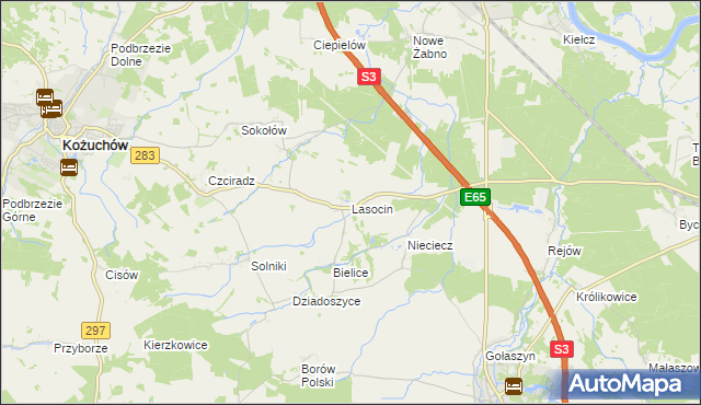 mapa Lasocin gmina Kożuchów, Lasocin gmina Kożuchów na mapie Targeo
