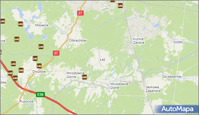 mapa Łaz gmina Żary, Łaz gmina Żary na mapie Targeo