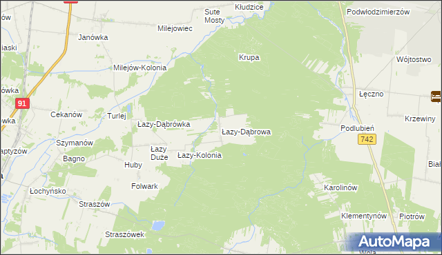 mapa Łazy-Dąbrowa, Łazy-Dąbrowa na mapie Targeo