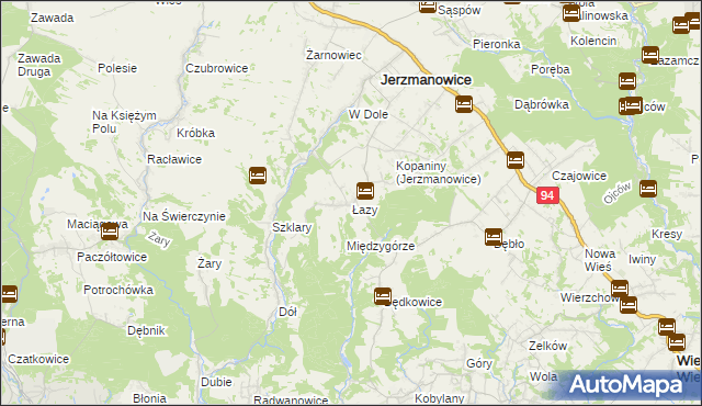 mapa Łazy gmina Jerzmanowice-Przeginia, Łazy gmina Jerzmanowice-Przeginia na mapie Targeo