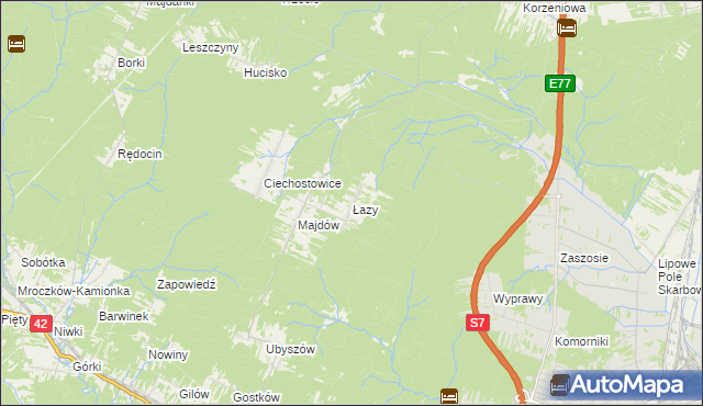 mapa Łazy gmina Szydłowiec, Łazy gmina Szydłowiec na mapie Targeo