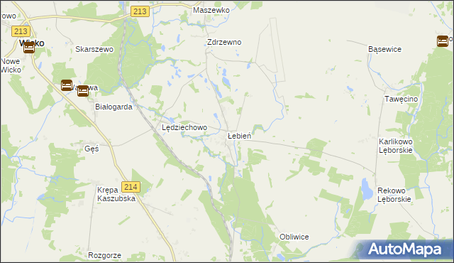 mapa Łebień gmina Nowa Wieś Lęborska, Łebień gmina Nowa Wieś Lęborska na mapie Targeo