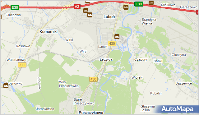 mapa Łęczyca gmina Komorniki, Łęczyca gmina Komorniki na mapie Targeo