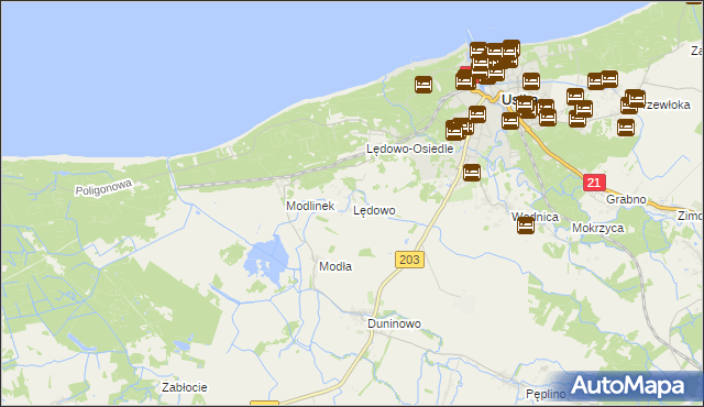 mapa Lędowo gmina Ustka, Lędowo gmina Ustka na mapie Targeo