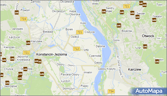 mapa Łęg gmina Konstancin-Jeziorna, Łęg gmina Konstancin-Jeziorna na mapie Targeo
