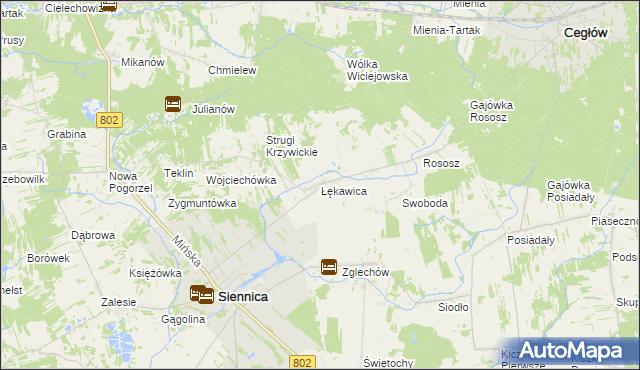 mapa Łękawica gmina Siennica, Łękawica gmina Siennica na mapie Targeo