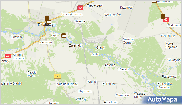 mapa Lelity gmina Popów, Lelity gmina Popów na mapie Targeo