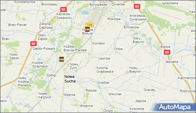 mapa Leonów gmina Nowa Sucha, Leonów gmina Nowa Sucha na mapie Targeo