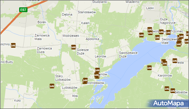 mapa Leonów gmina Wolbórz, Leonów gmina Wolbórz na mapie Targeo