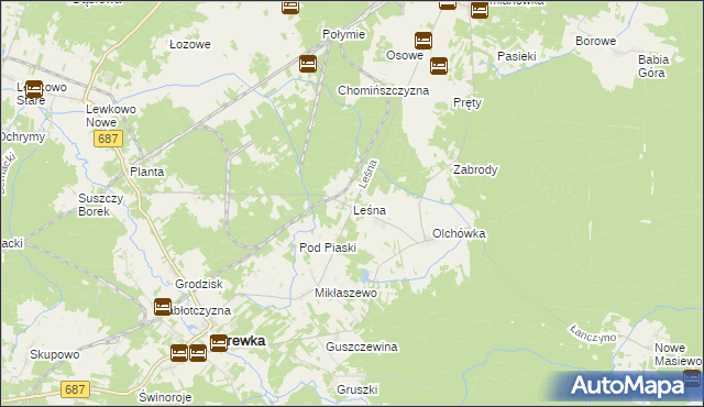 mapa Leśna gmina Narewka, Leśna gmina Narewka na mapie Targeo