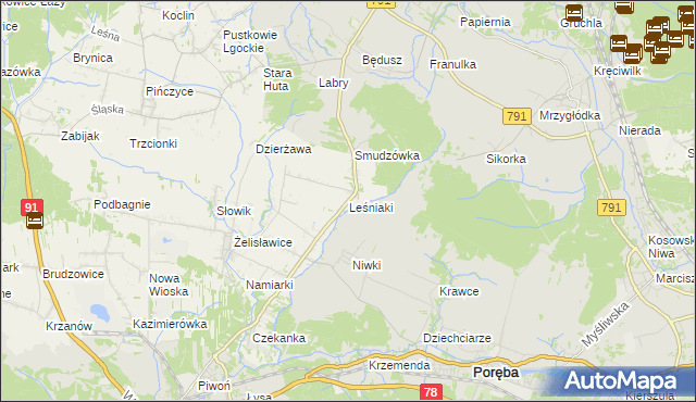 mapa Leśniaki gmina Siewierz, Leśniaki gmina Siewierz na mapie Targeo