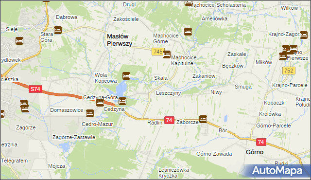 mapa Leszczyny gmina Górno, Leszczyny gmina Górno na mapie Targeo