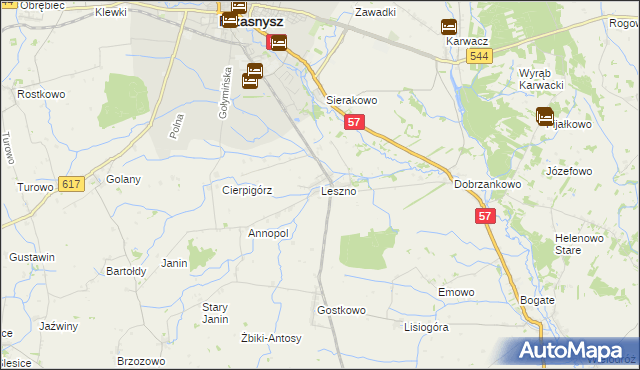 mapa Leszno gmina Przasnysz, Leszno gmina Przasnysz na mapie Targeo