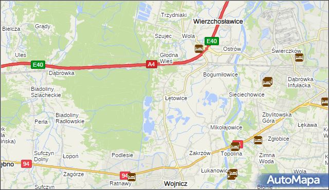 mapa Łętowice gmina Wierzchosławice, Łętowice gmina Wierzchosławice na mapie Targeo