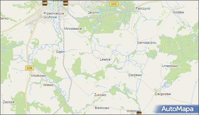 mapa Lewice gmina Trzebiatów, Lewice gmina Trzebiatów na mapie Targeo