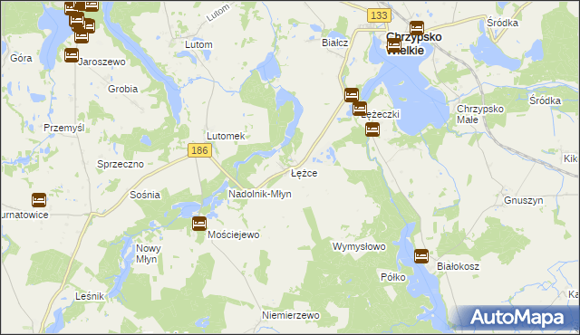 mapa Łężce gmina Chrzypsko Wielkie, Łężce gmina Chrzypsko Wielkie na mapie Targeo