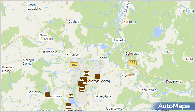 mapa Łężek gmina Połczyn-Zdrój, Łężek gmina Połczyn-Zdrój na mapie Targeo