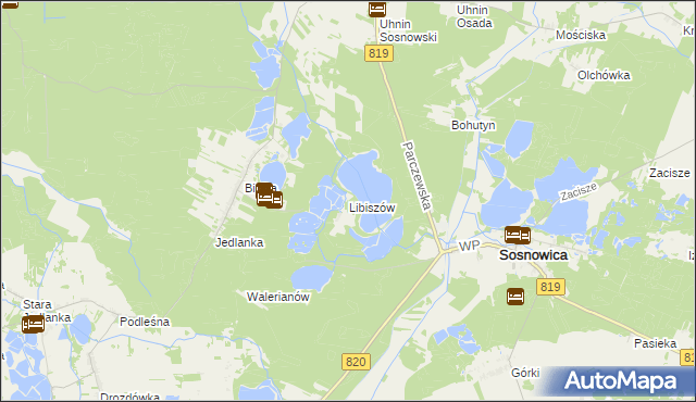 mapa Libiszów gmina Sosnowica, Libiszów gmina Sosnowica na mapie Targeo