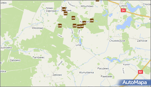 mapa Linie gmina Lwówek, Linie gmina Lwówek na mapie Targeo