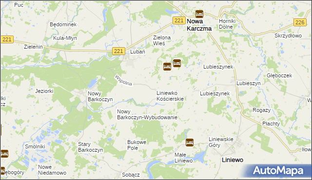 mapa Liniewko Kościerskie, Liniewko Kościerskie na mapie Targeo