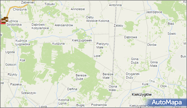 mapa Lipie gmina Kiełczygłów, Lipie gmina Kiełczygłów na mapie Targeo