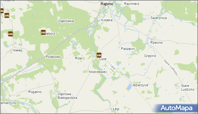 mapa Lipie gmina Rąbino, Lipie gmina Rąbino na mapie Targeo