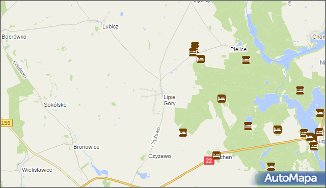 mapa Lipie Góry gmina Strzelce Krajeńskie, Lipie Góry gmina Strzelce Krajeńskie na mapie Targeo