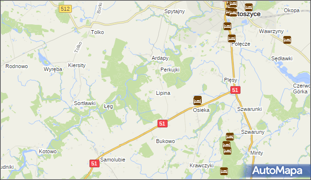 mapa Lipina gmina Bartoszyce, Lipina gmina Bartoszyce na mapie Targeo