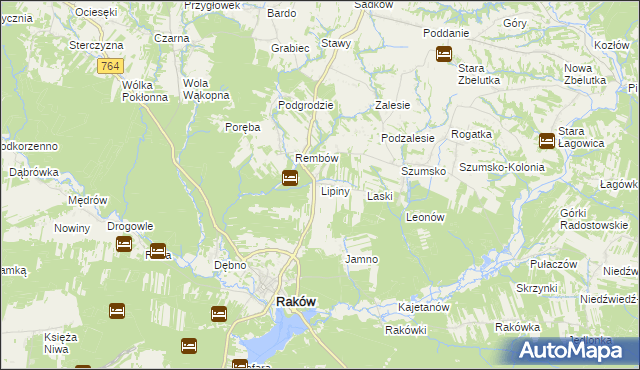 mapa Lipiny gmina Raków, Lipiny gmina Raków na mapie Targeo