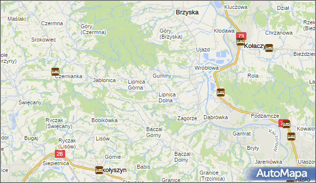 mapa Lipnica Dolna gmina Brzyska, Lipnica Dolna gmina Brzyska na mapie Targeo
