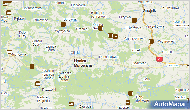 mapa Lipnica Dolna gmina Lipnica Murowana, Lipnica Dolna gmina Lipnica Murowana na mapie Targeo