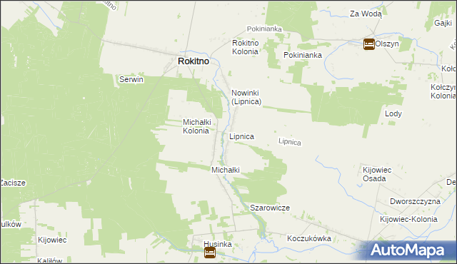 mapa Lipnica gmina Rokitno, Lipnica gmina Rokitno na mapie Targeo
