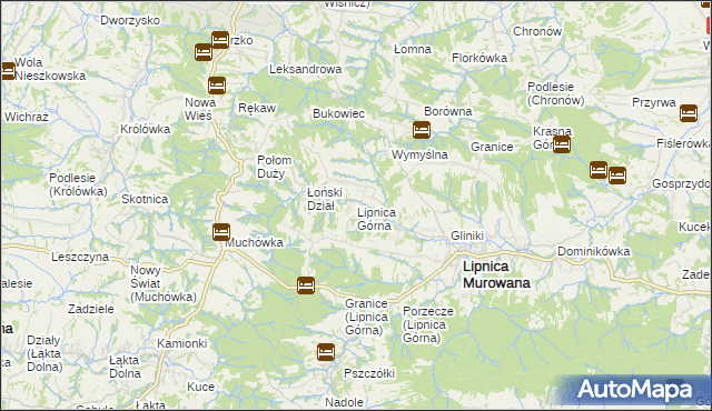 mapa Lipnica Górna gmina Lipnica Murowana, Lipnica Górna gmina Lipnica Murowana na mapie Targeo