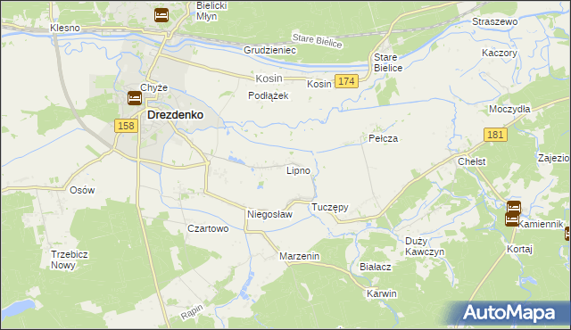 mapa Lipno gmina Drezdenko, Lipno gmina Drezdenko na mapie Targeo