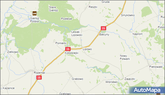mapa Lipowo gmina Ostróda, Lipowo gmina Ostróda na mapie Targeo
