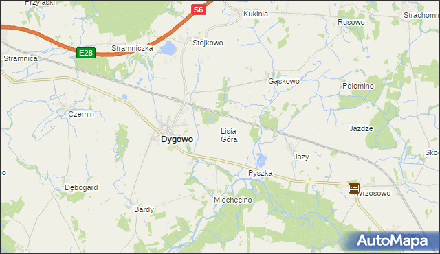 mapa Lisia Góra gmina Dygowo, Lisia Góra gmina Dygowo na mapie Targeo