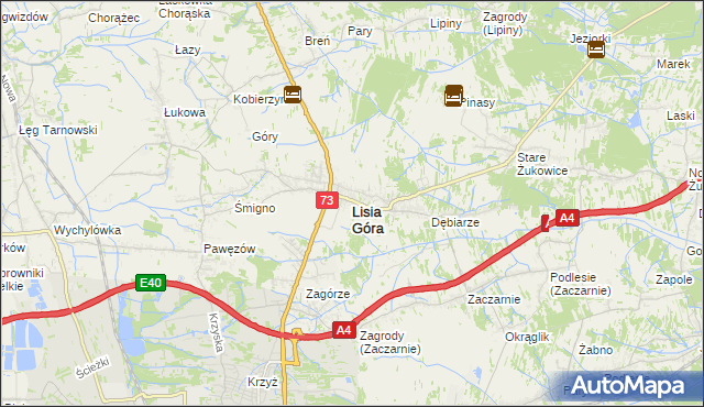 mapa Lisia Góra powiat tarnowski, Lisia Góra powiat tarnowski na mapie Targeo