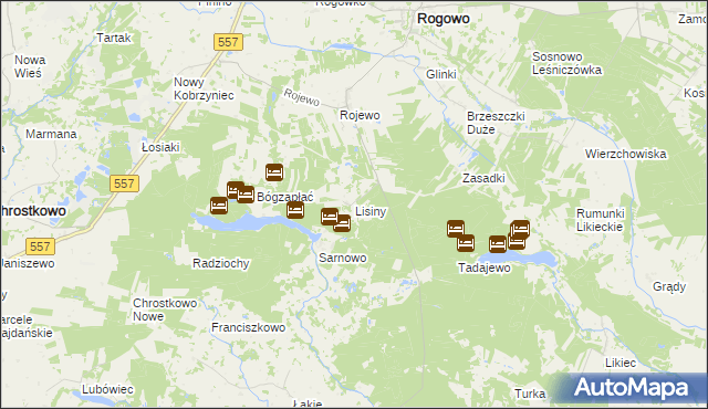 mapa Lisiny gmina Rogowo, Lisiny gmina Rogowo na mapie Targeo