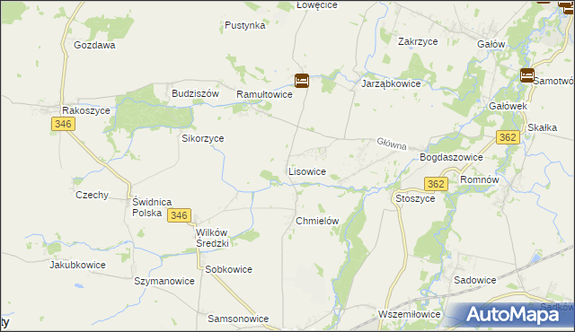 mapa Lisowice gmina Kostomłoty, Lisowice gmina Kostomłoty na mapie Targeo