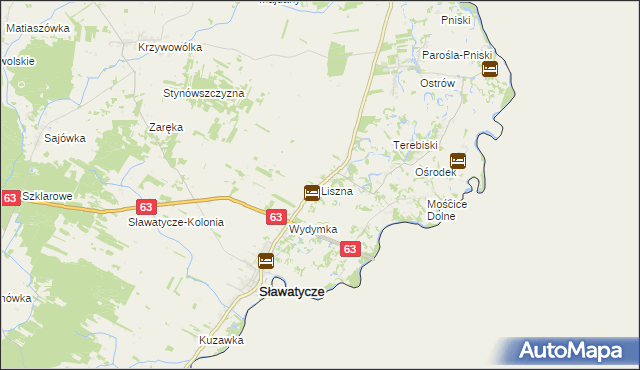 mapa Liszna gmina Sławatycze, Liszna gmina Sławatycze na mapie Targeo