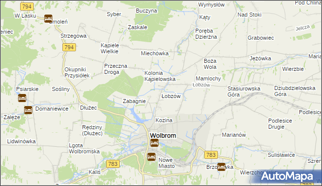 mapa Łobzów gmina Wolbrom, Łobzów gmina Wolbrom na mapie Targeo
