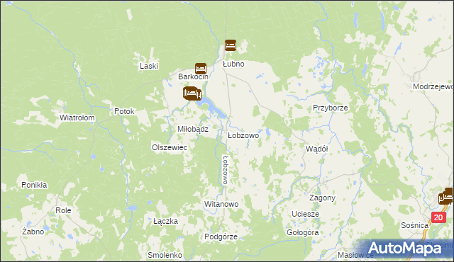 mapa Łobzowo gmina Kołczygłowy, Łobzowo gmina Kołczygłowy na mapie Targeo